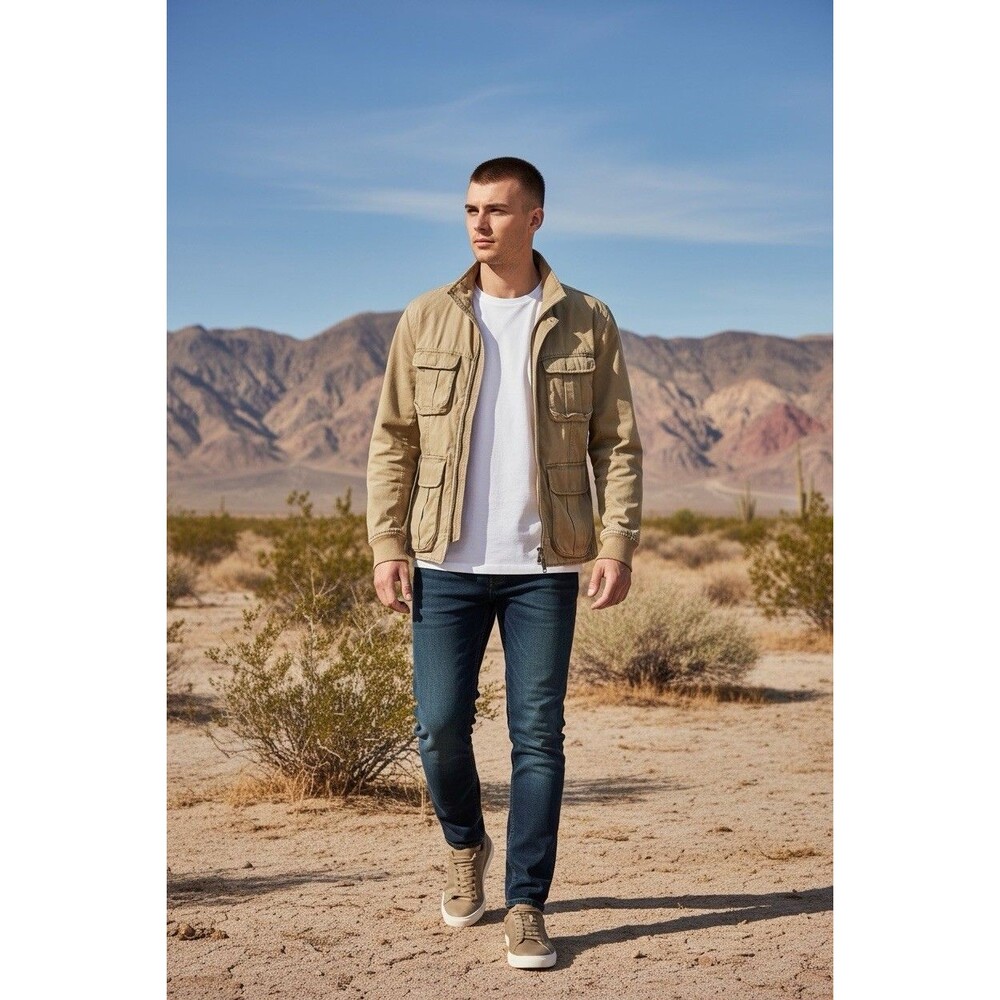 Armani Exchange Military Field Utility Jacket Camel Full Zip Men’s Size M